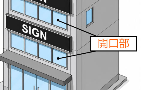 建物上下階の外壁開口部間に設置する内照式看板